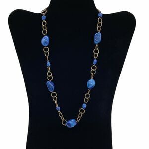 Necklace Retro Antiqued Gold Tone Blue Stones Brass S Hook Clasp Chunky Chain